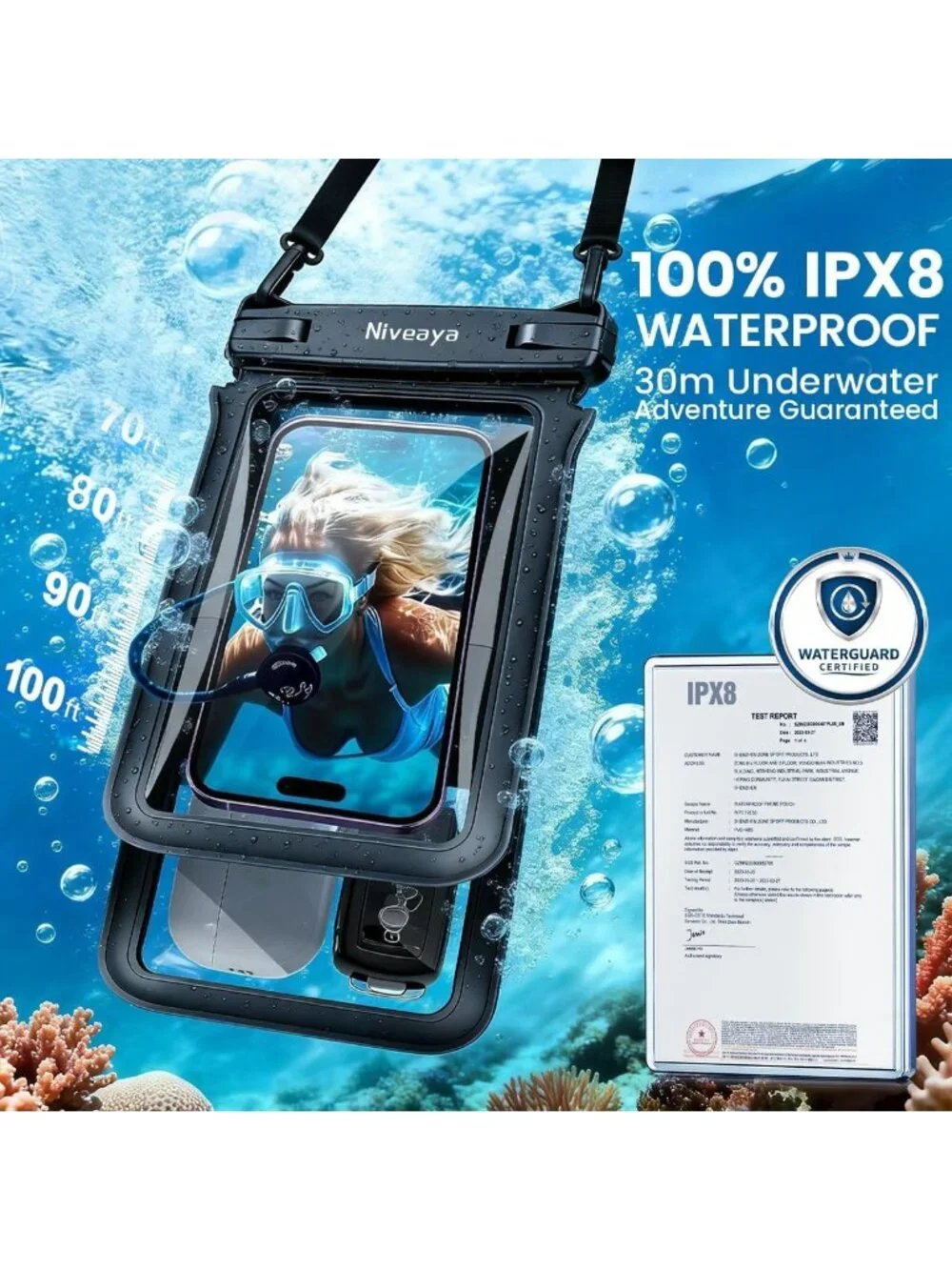 Waterproof Phone Pouch for Beach & Underwater Photography - 2 Pack, Lanyard